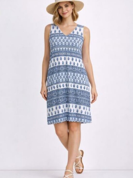 J. Jill Dresses & Skirts - J.Jill Wearever Collection Blue White Sleeveless A-line Beach Dress Pockets - SP